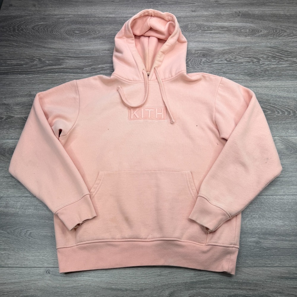 KITH Sweatshirt Mens XS Rose Pink Classic Logo Hoodie Fleece Spellout Streetwear